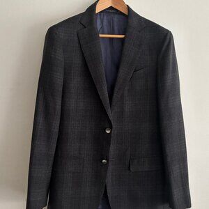 Suitsupply Charcoal Grey Plaid Wool Suit Surgeon’s Cuffs- 38 Pants 30-31